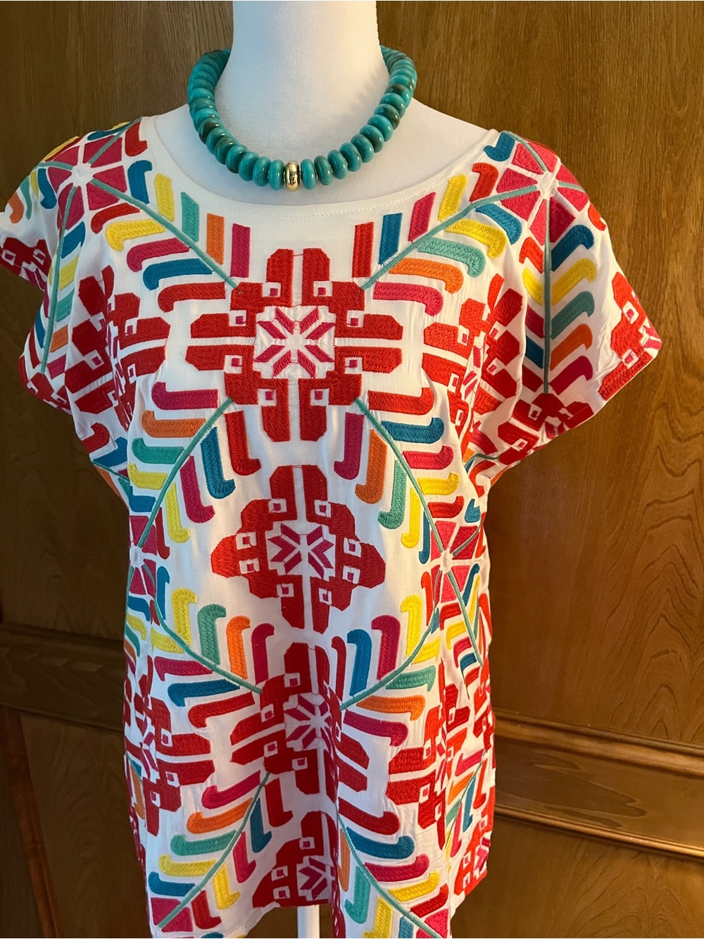 Sz M J Marie Mexican Embroidered Colorful Shirt